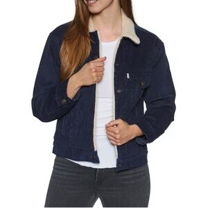 Levi's Women's Ex-Boyfriend Corduroy Navy Blue Sherpa Trucker Jacket Size M